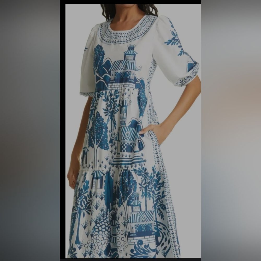 farm Rio Ancient Garden Cotton Midi Dress Size M - Picture 4 of 14